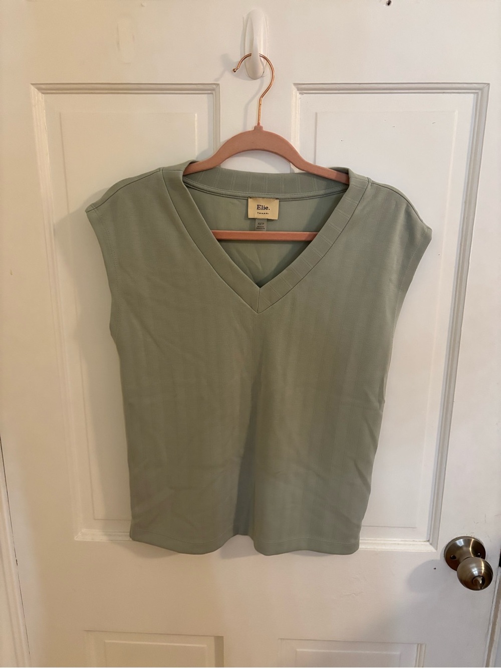 Elie Sage Green V-Neck Cap Sleeve Top Size XS